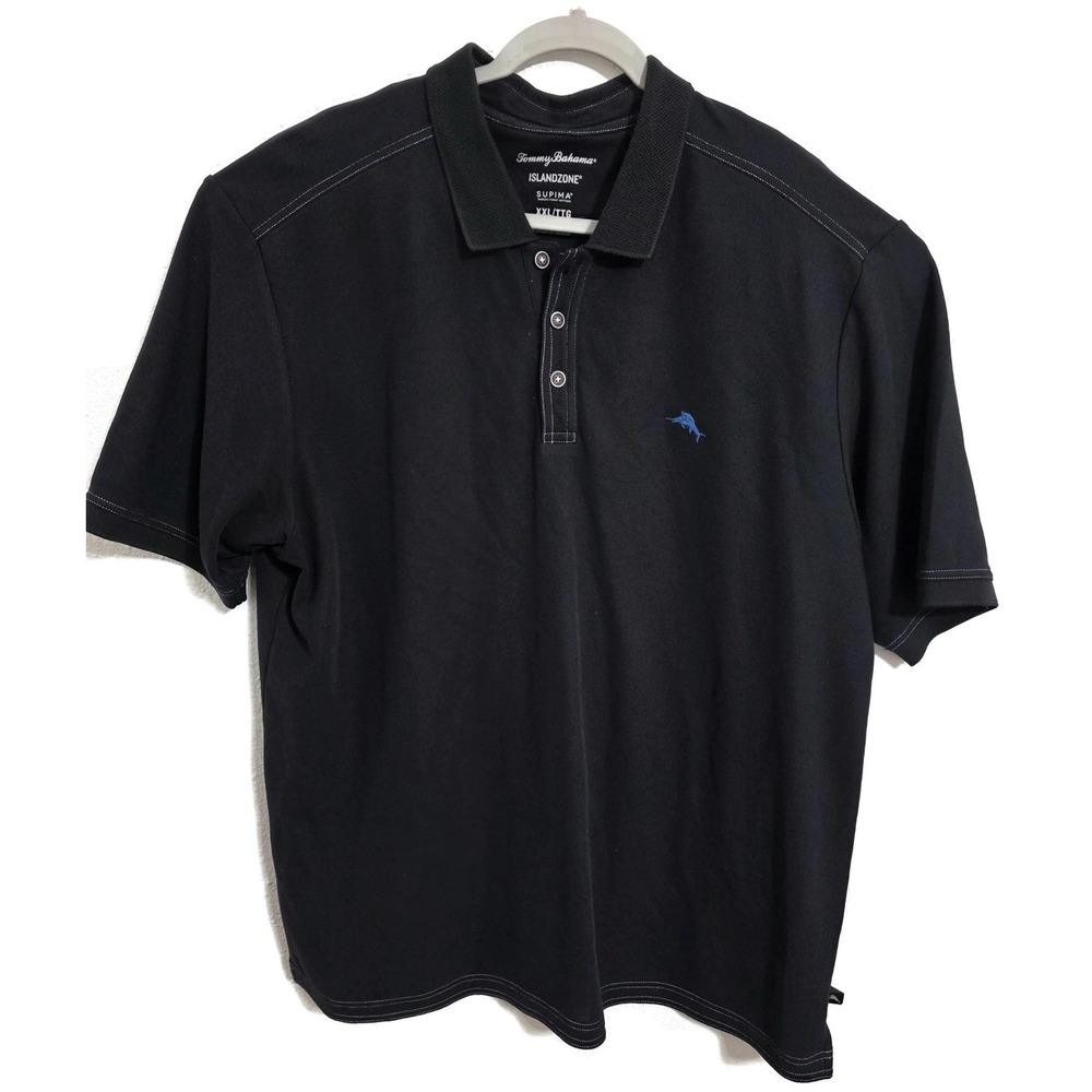 Tommy Bahama Polo Shirt Mens 2XL Black IslandZone Supima Cotton Marlin Logo